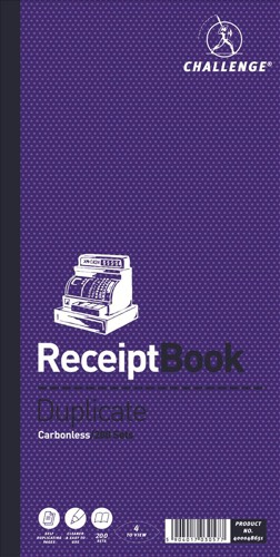 Challenge Duplicate Book Carbonless Receipt 200 Receipts 240x141mm Ref 400048651