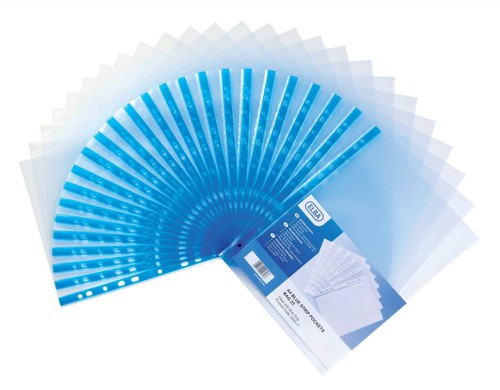 Elba Glass Clear Multipunched Pocket Blue Strip A4 Ref 202308 [Pack 100]